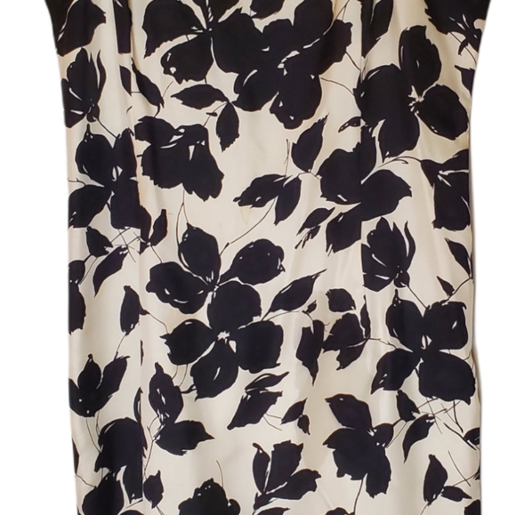 Ann Taylor Black and White Graphic Floral Silhouette Spaghetti Strap Silk Dress - Picture 2 of 9